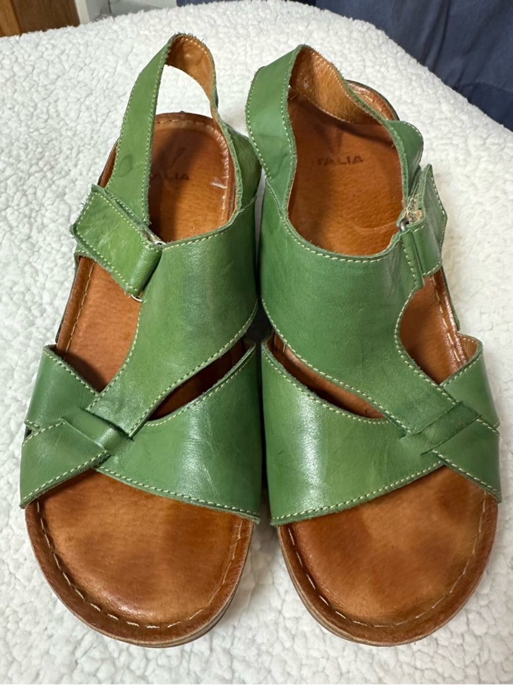 V Italia Women's Green Leather Slingback Sandals with Adjustable Strap 41 / 10